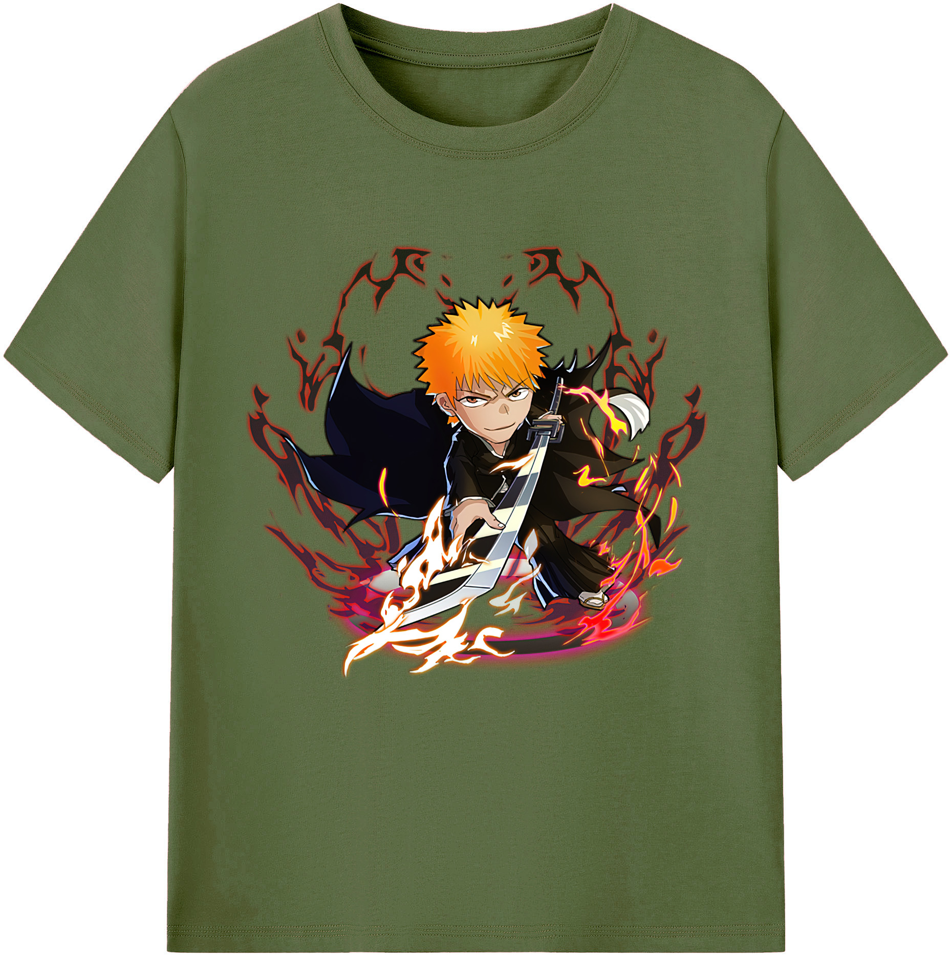 （画像用） ブリーチ 黒崎一護（くろさき いちご）BLEACH Kurosaki Ichigo 綿100％半袖Tシャツ（フロントプリント）